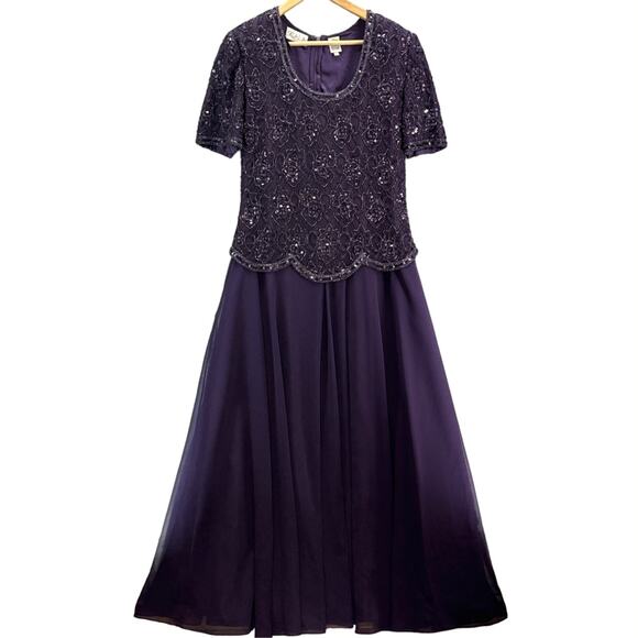 Scala Dresses & Skirts - Scala Vintage Plum Purple Beaded Lace Evening Gown Formal Dress Women Large